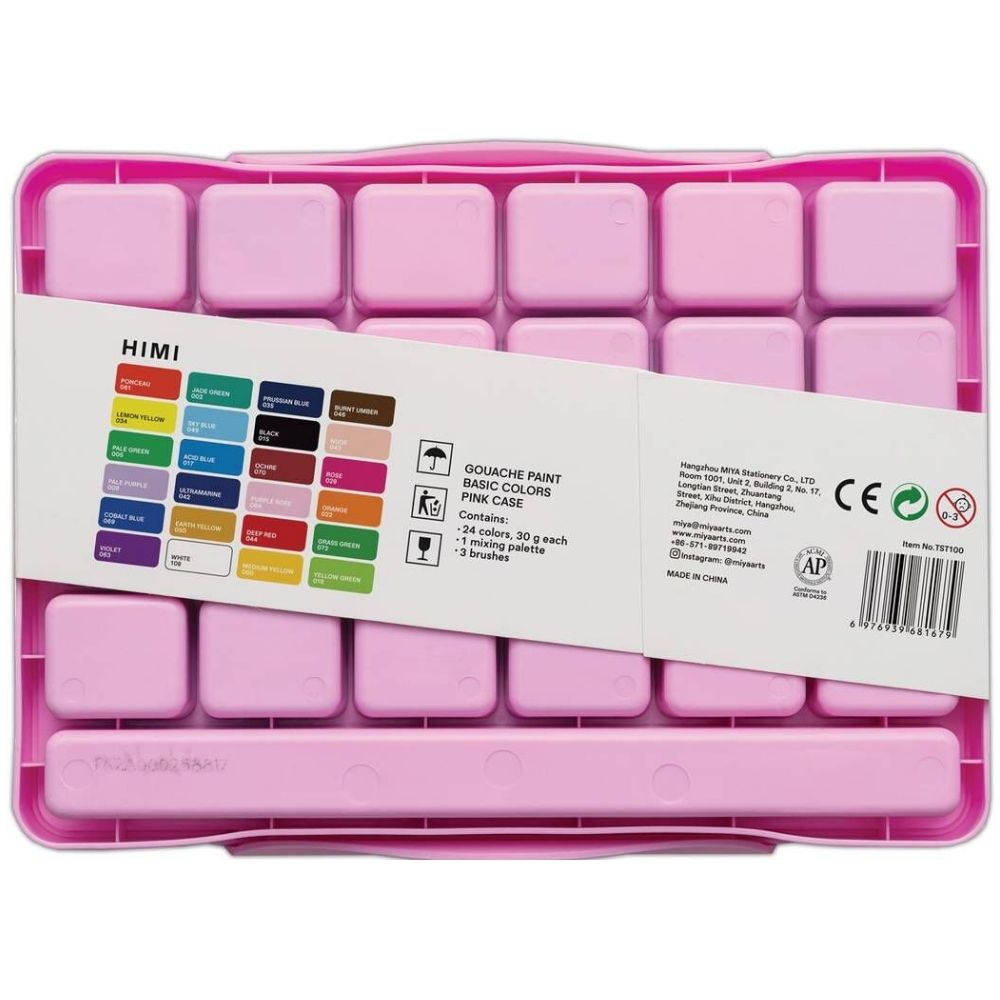 HIMI Twin Cup Gouache Set 24'lü+3 Brushes (Pink Case Edition)