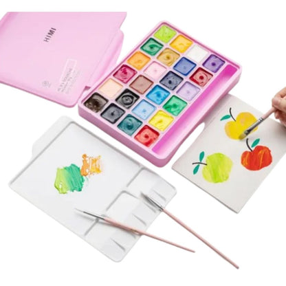 HIMI Twin Cup Gouache Set 24'lü+3 Brushes (Pink Case Edition)