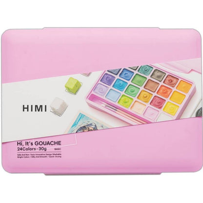 HIMI Twin Cup Gouache Set 24'lü+3 Brushes (Pink Case Edition)