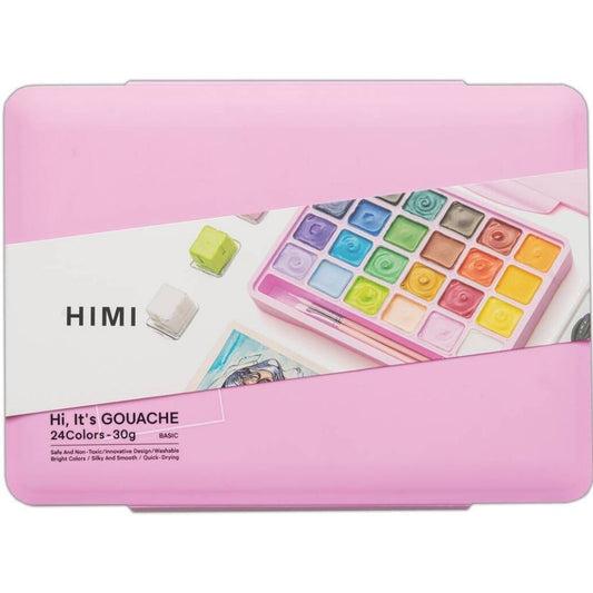 HIMI Twin Cup Gouache Set 24'lü+3 Brushes (Pink Case Edition)
