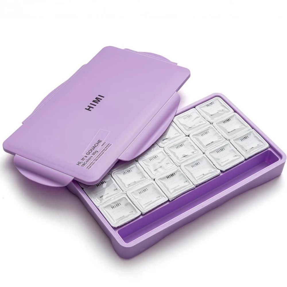 HIMI Twin Cup Gouache Set 18'li (Purple Case - Pastel Edition)