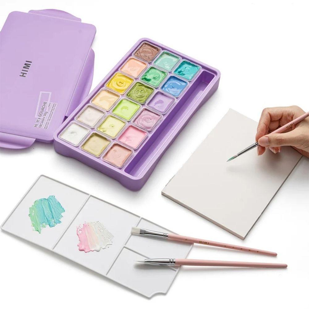 HIMI Twin Cup Gouache Set 18'li (Purple Case - Pastel Edition)