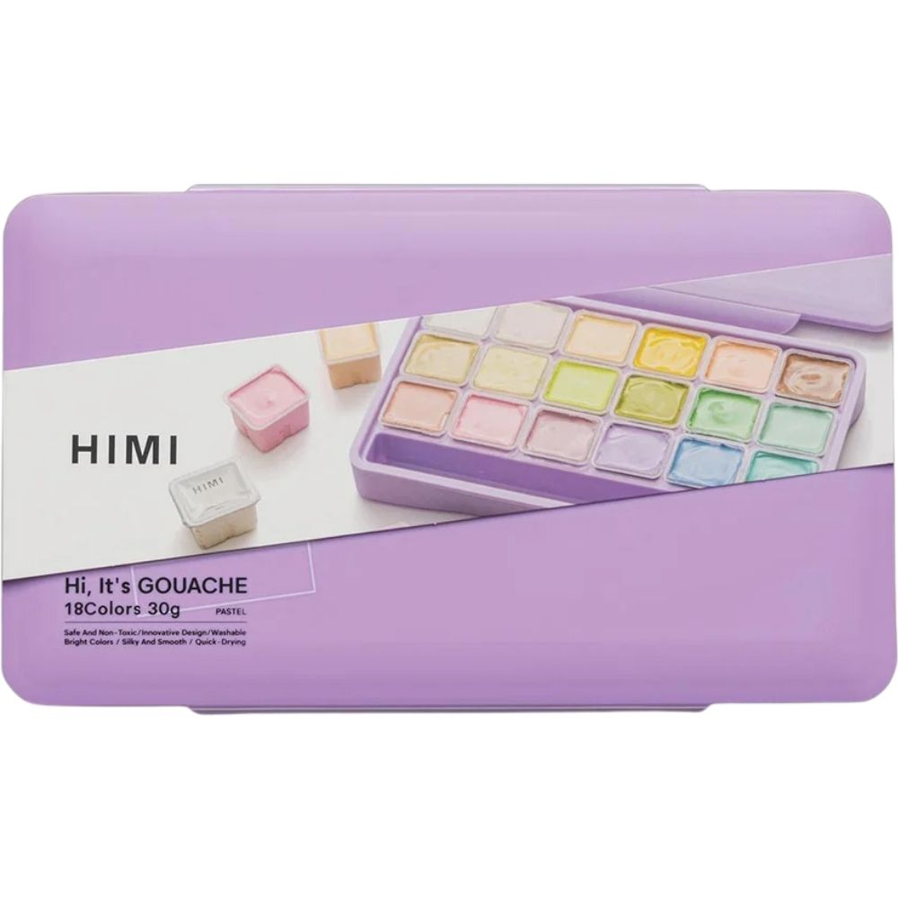 HIMI Twin Cup Gouache Set 18'li+3 Brushes (Purple Case - Pastel Edition)