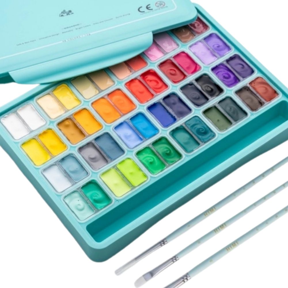 HIMI Twin Cup Gouache Set 48'li+3 Brushes (Green Case Edition)