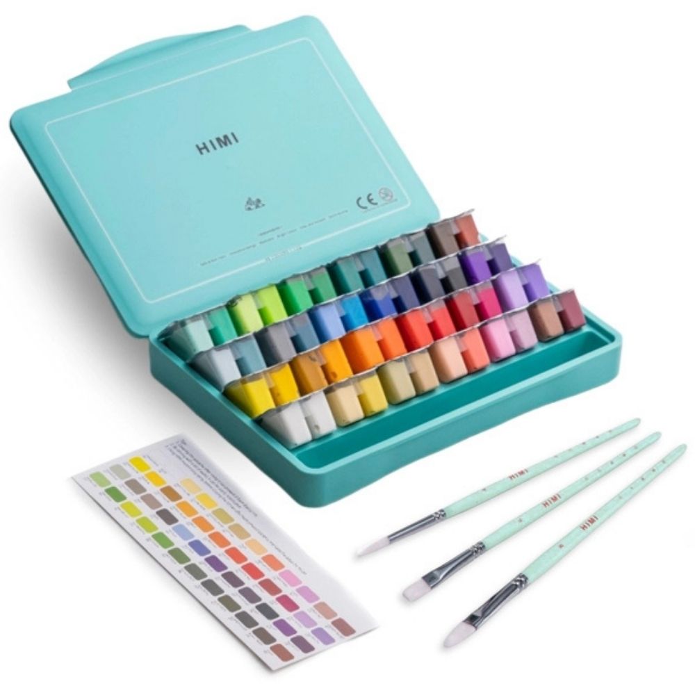 HIMI Twin Cup Gouache Set 48'li+3 Brushes (Green Case Edition)