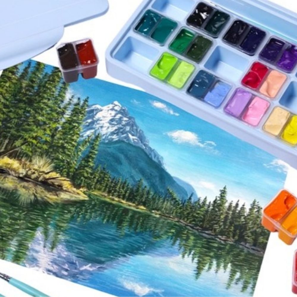 HIMI Twin Cup Gouache Set 36'lı+3 Brushes (Ice Blue Case Edition)