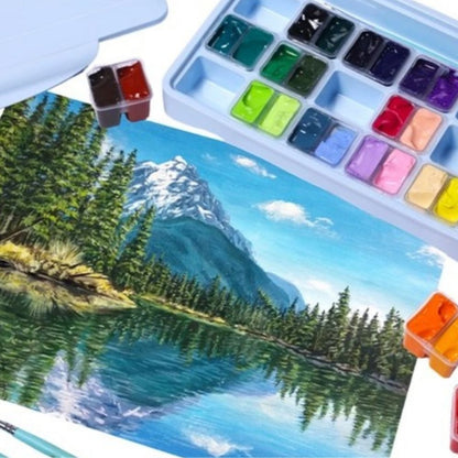 HIMI Twin Cup Gouache Set 36'lı+3 Brushes (Ice Blue Case Edition)