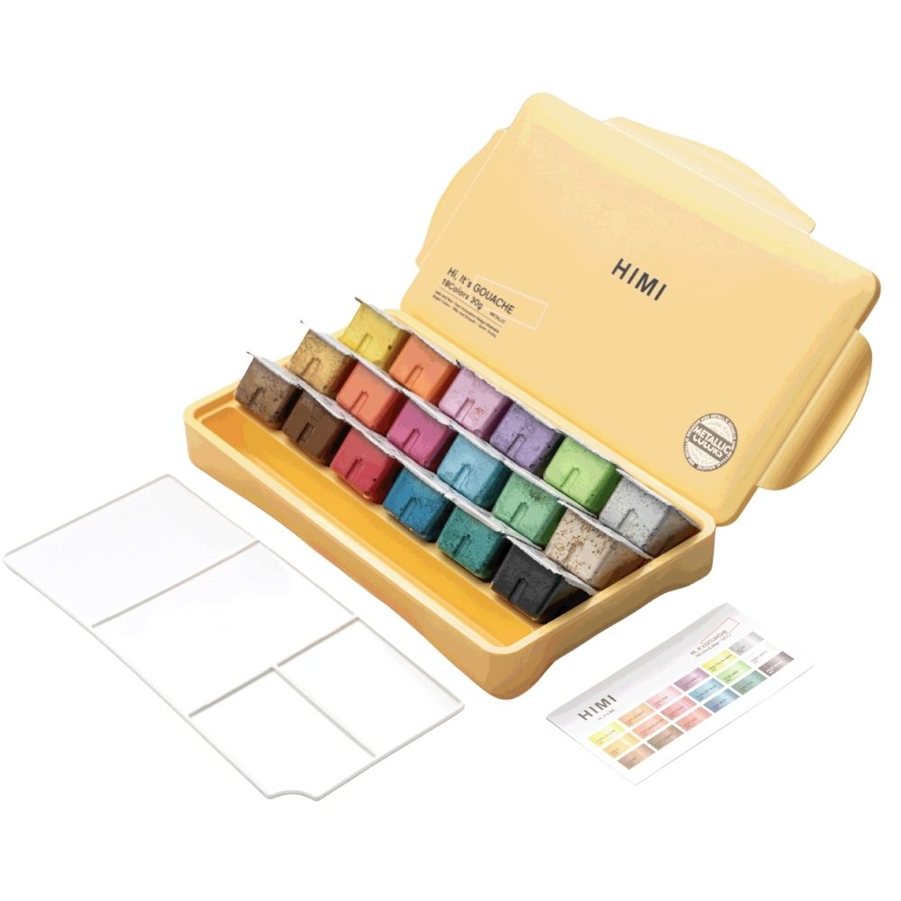 HIMI Twin Cup Gouache Set 18'li (Yellow Case - Metallic Edition)