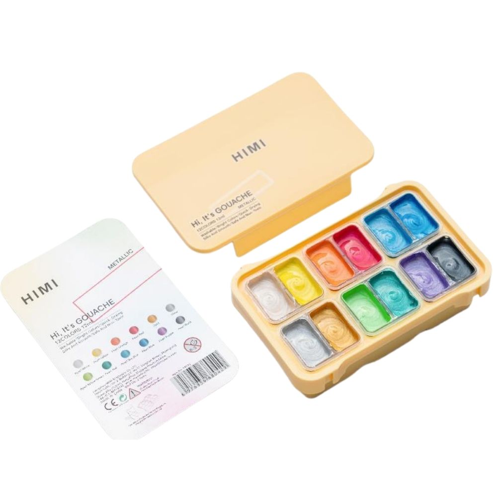 HIMI Twin Cup Gouache Set 12'li  (Yellow Case - Metallic Edition)