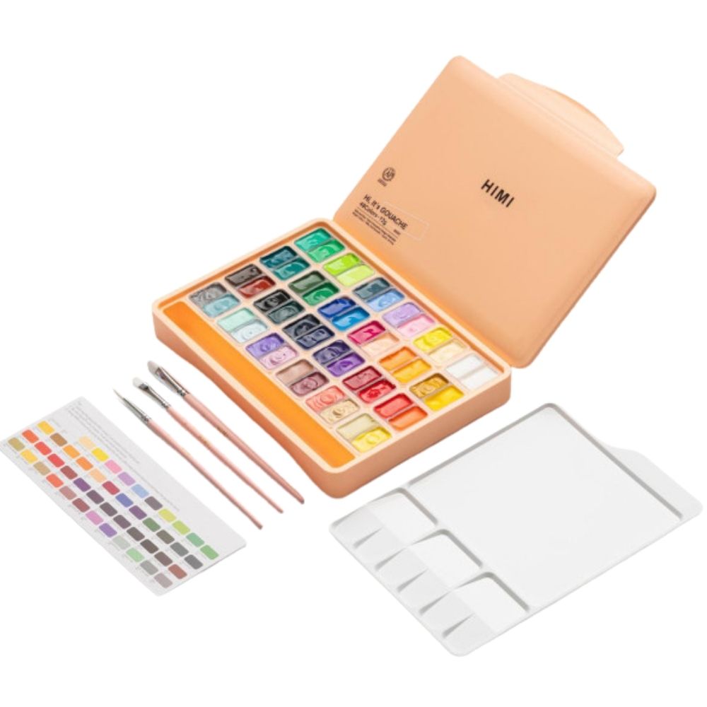 HIMI Twin Cup Gouache Set 48'li+3 Brushes (Peach Fuzz Case Edition)
