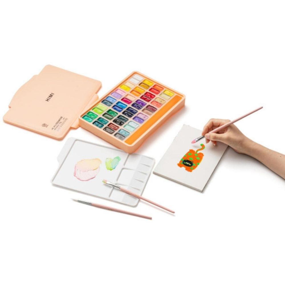 HIMI Twin Cup Gouache Set 48'li+3 Brushes (Peach Fuzz Case Edition)