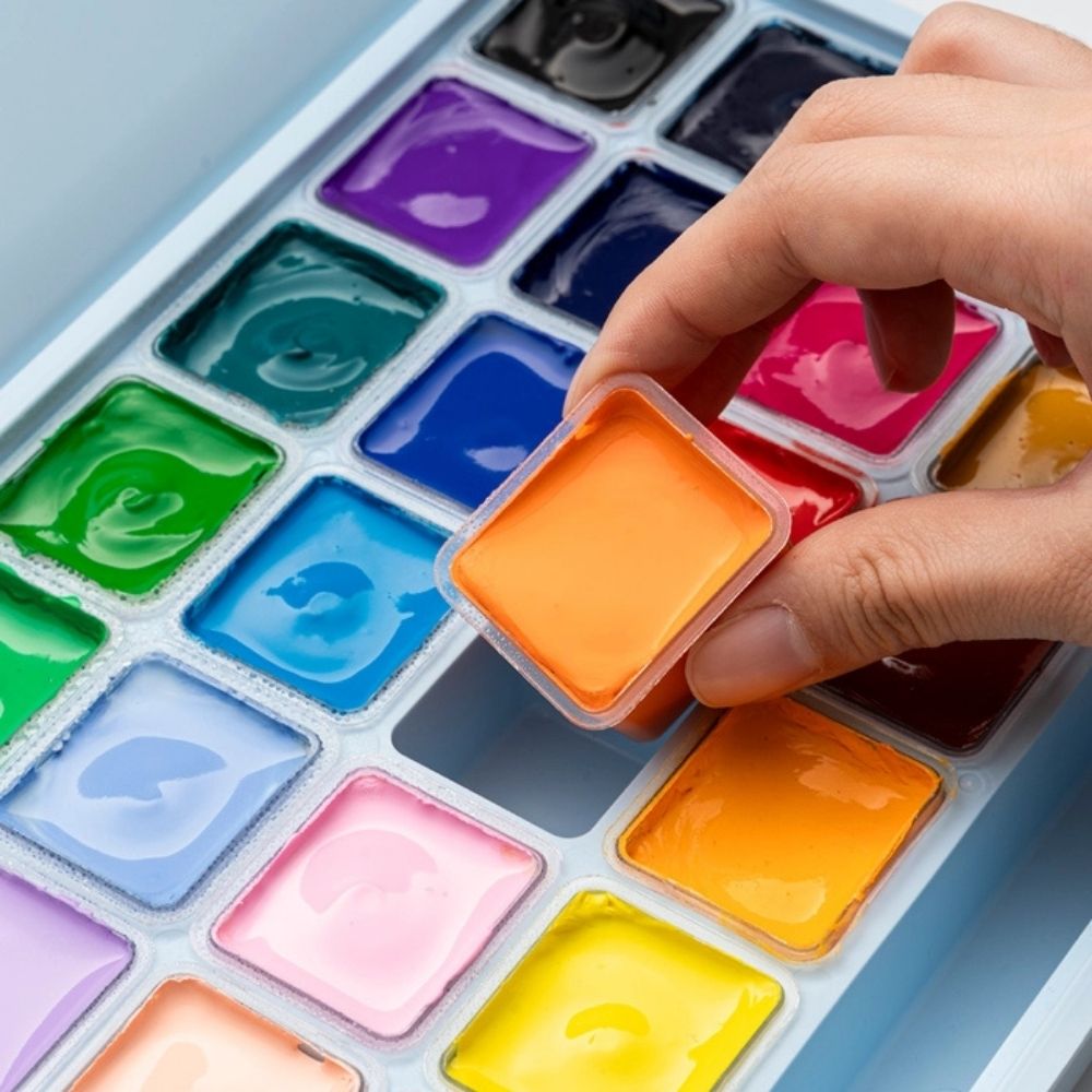 HIMI Twin Cup Gouache Set 24'lü+3 Brushes (Ice Blue Case Edition)