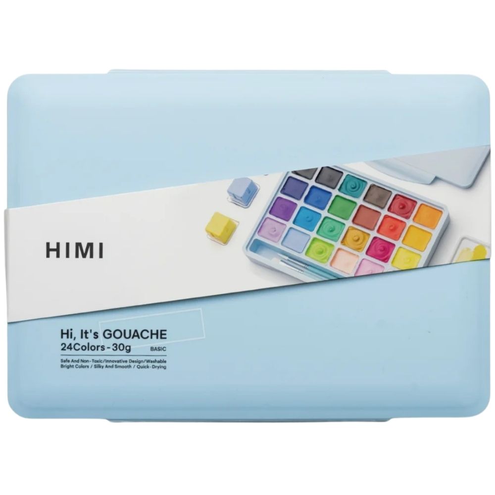 HIMI Twin Cup Gouache Set 24'lü+3 Brushes (Ice Blue Case Edition)
