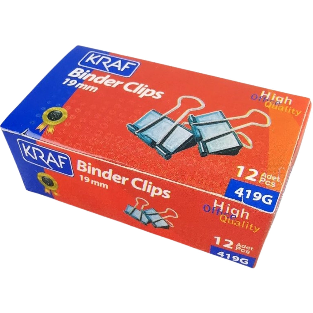 Kraf Binder Clips 19mm 12'li