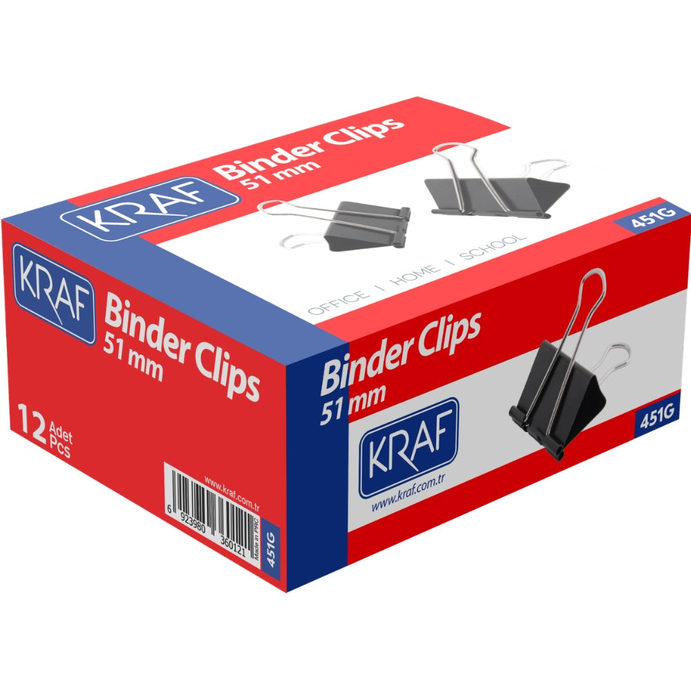 Kraf Binder Clips 51mm 12'li