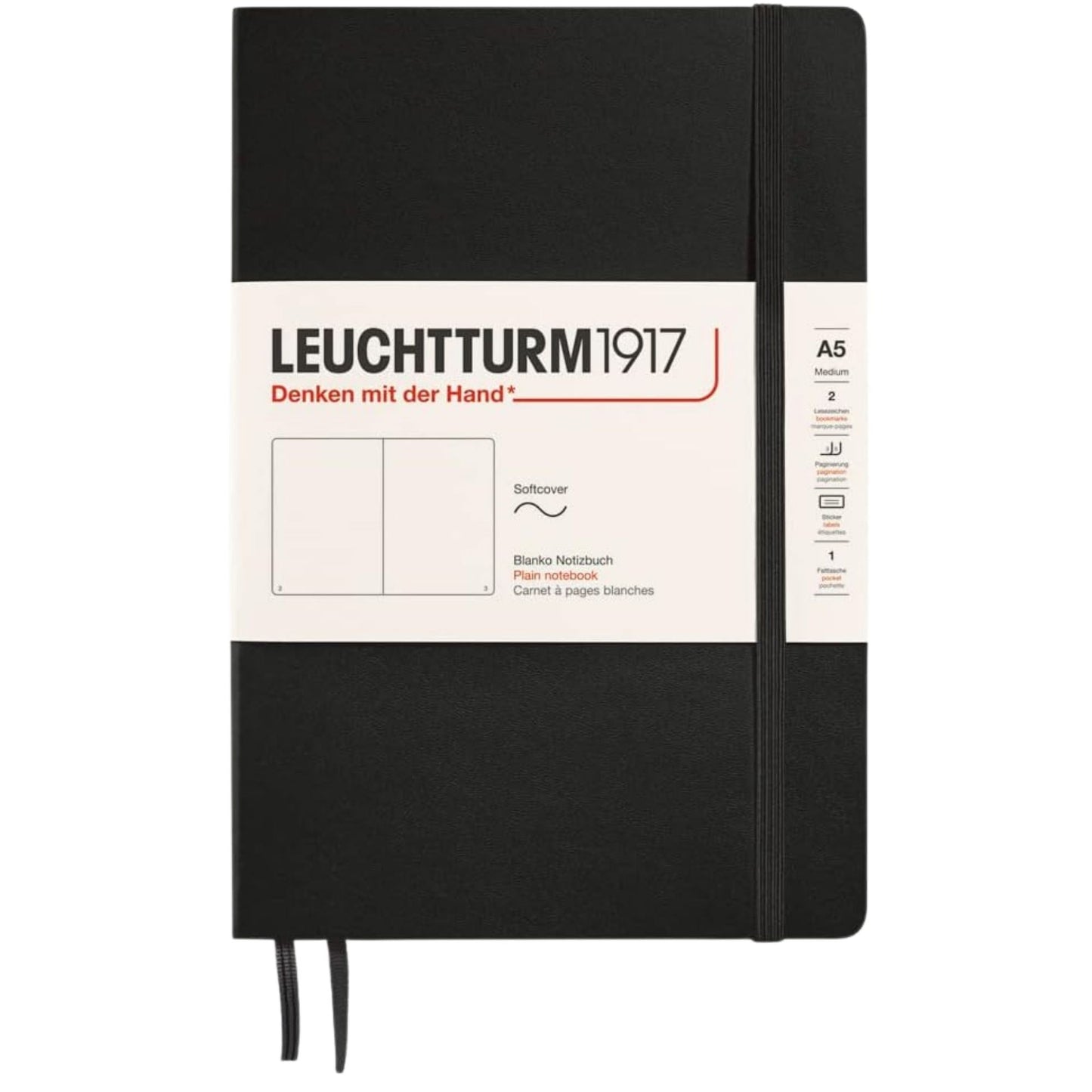 Leuchtturm 1917 Notebook Medium A5 Softcover 123 Pages Plain Black