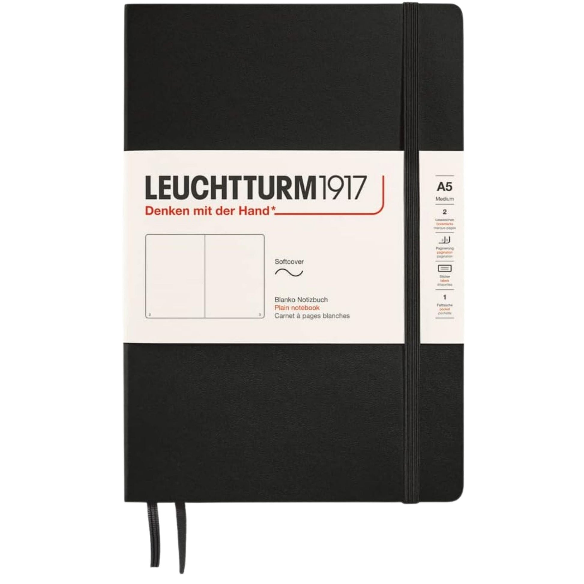 Leuchtturm 1917 Notebook Medium A5 Softcover 123 Pages Plain Black