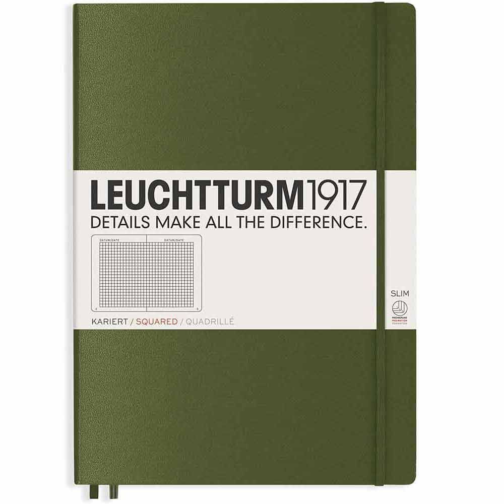 Leuchtturm 1917 Notebook Master Slim A4 Hardcover 123 Pages Squared Army