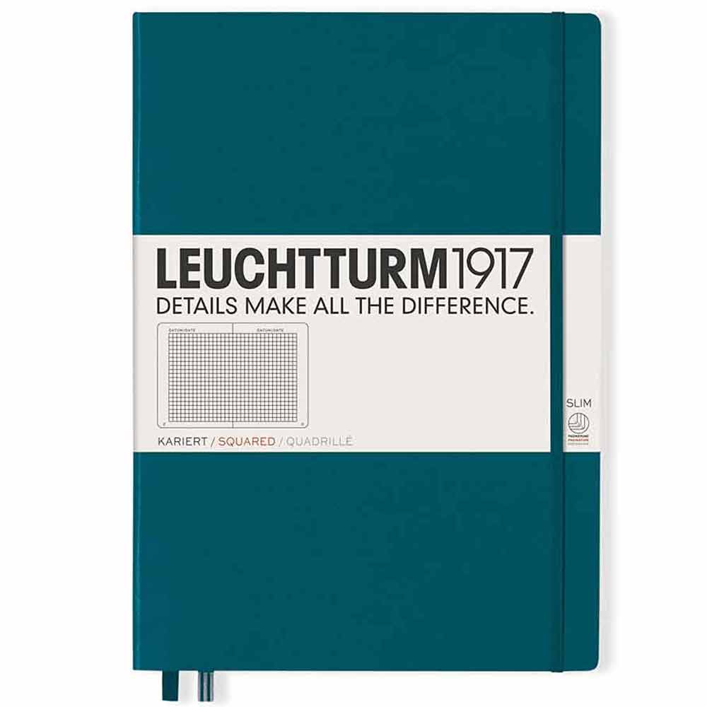 Leuchtturm 1917 Notebook Master Slim A4 Hardcover 123 Pages Squared Pacific Green