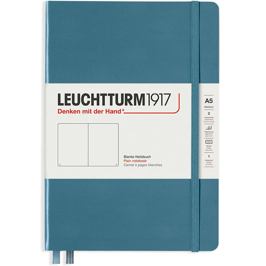 Leuchtturm 1917 Rising Colours Notebook Medium A5 Hardcover 249 Pages Plain Stone Blue