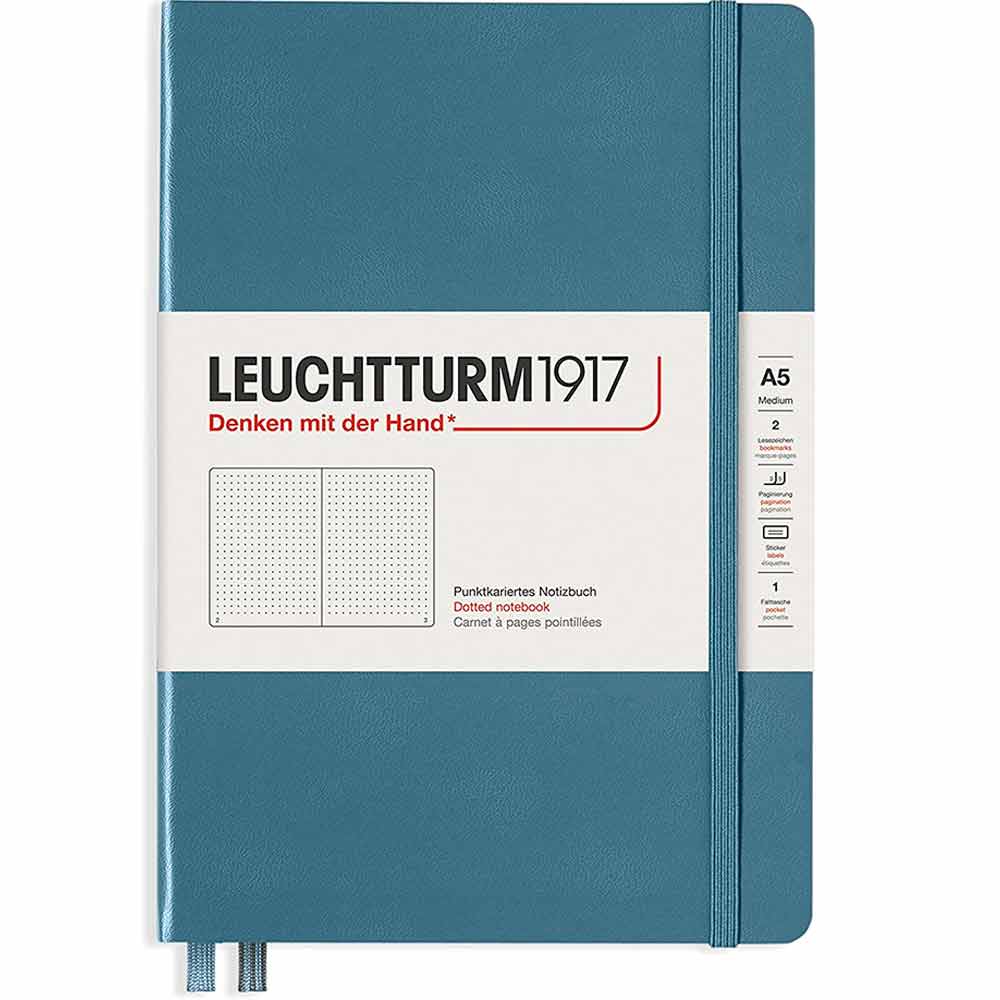 Leuchtturm 1917 Rising Colours Notebook Medium A5 Hardcover 249 Pages Dotted Stone Blue