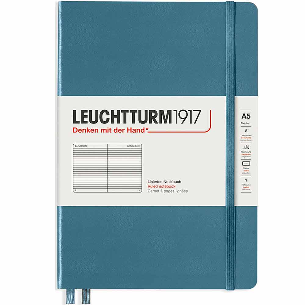 Leuchtturm 1917 Rising Colours Notebook Medium A5 Hardcover 249 Pages Ruled Stone Blue