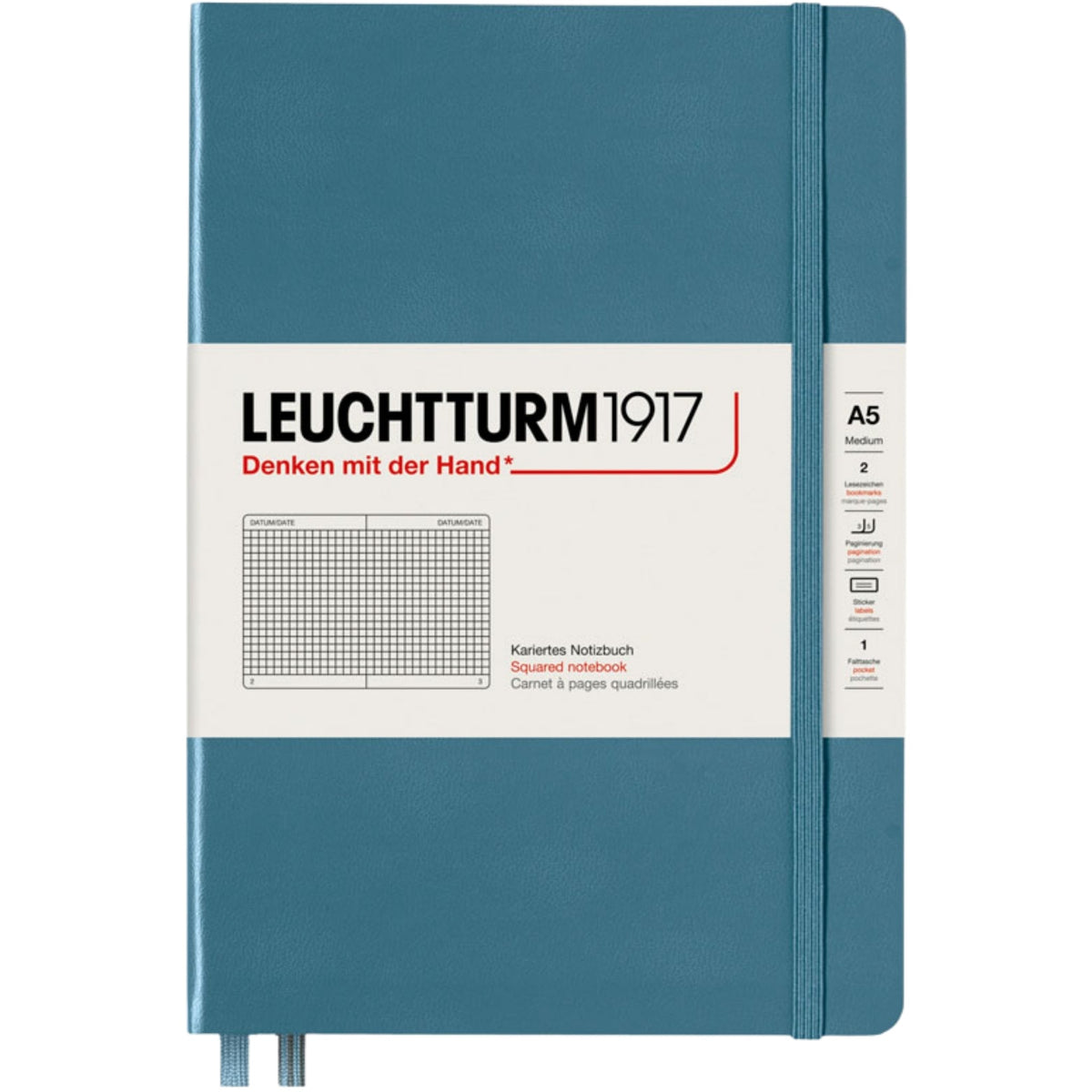 Leuchtturm 1917 Notebook Medium A5 Hardcover 251 Pages Squared Stone Blue