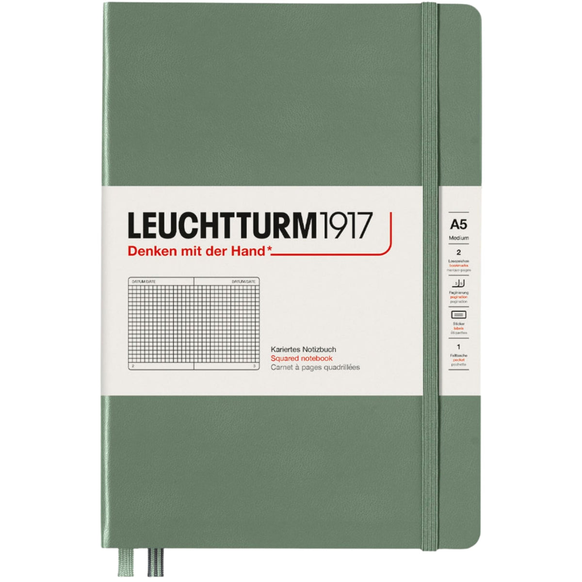 Leuchtturm 1917 Notebook Medium A5 Hardcover 251 Pages Squared Olive