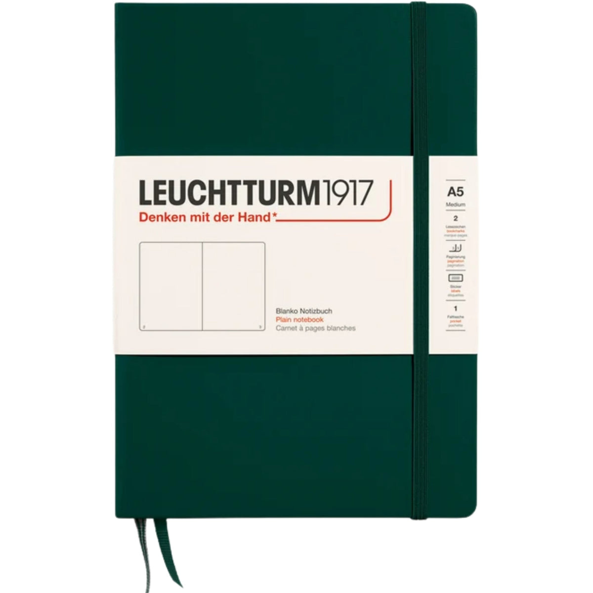Leuchtturm 1917 Notebook Medium A5 Hardcover 251 Pages Plain Forest Green