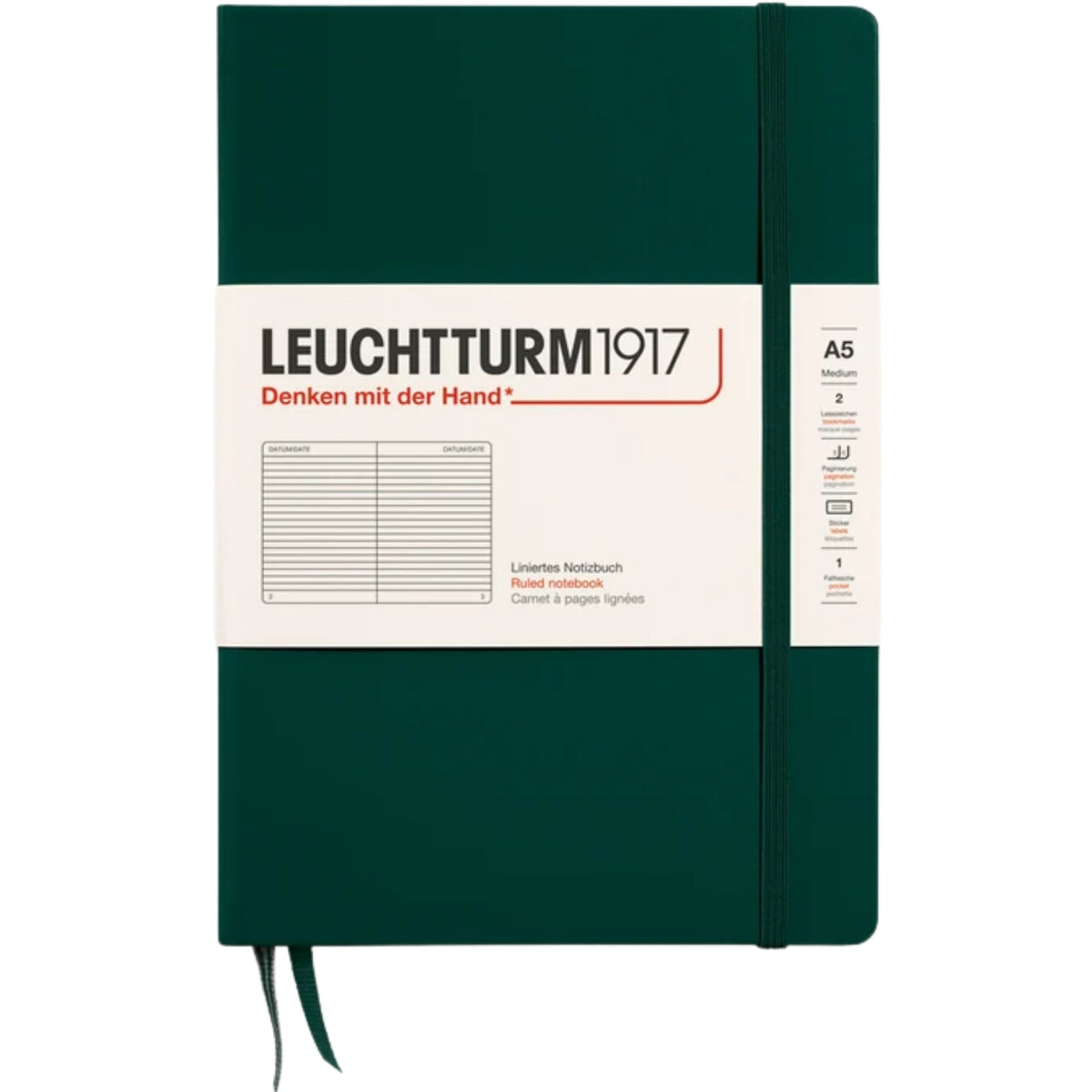 Leuchtturm 1917 Notebook Medium A5 Hardcover 251 Pages Ruled Forest Green
