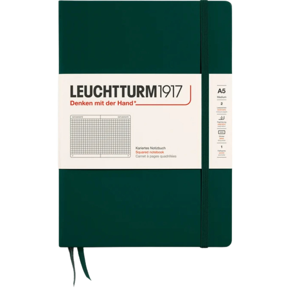Leuchtturm 1917 Notebook Medium A5 Hardcover 251 Pages Squared Forest Green