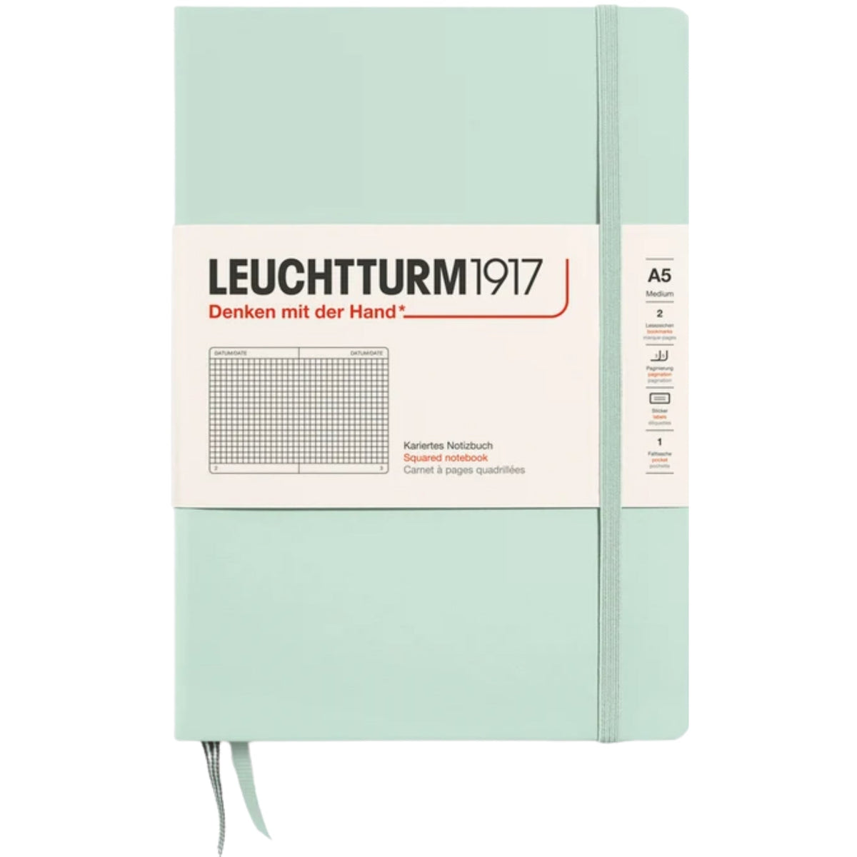Leuchtturm 1917 Notebook Medium A5 Hardcover 251 Pages Squared Mint Green