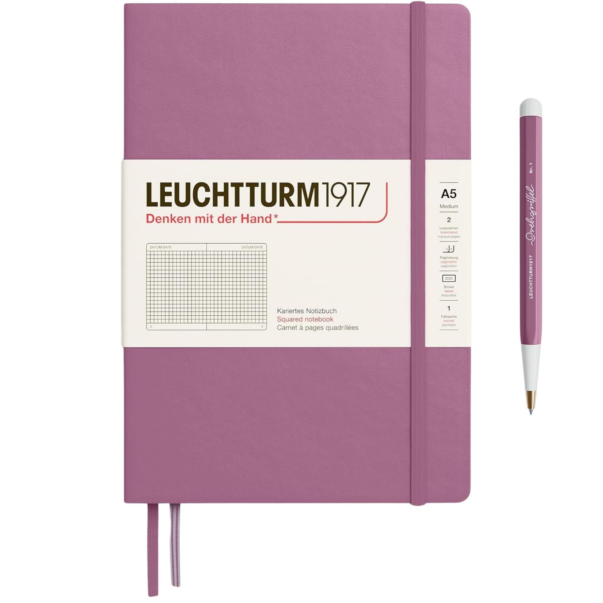 Leuchtturm 1917 Notebook Medium A5 Hardcover 251 Pages Squared Dusty Rose