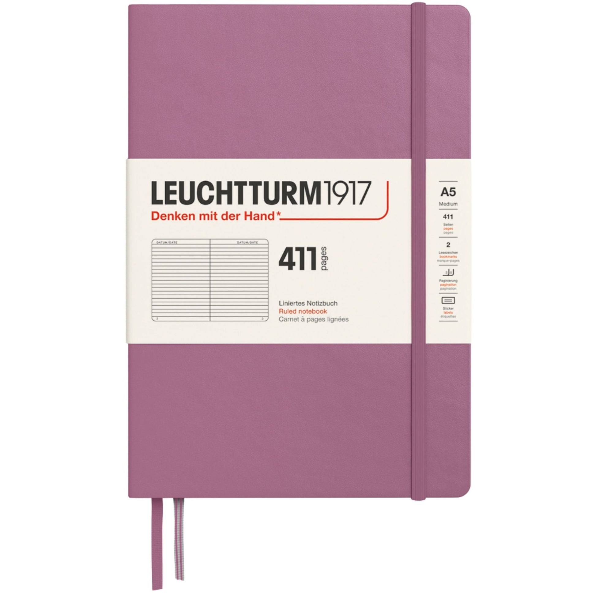 Leuchtturm 1917 Notebook Medium A5 Hardcover 411 Pages Ruled Dusty Rose