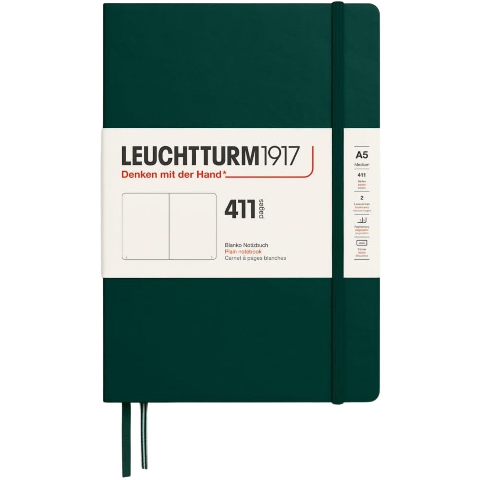 Leuchtturm 1917 Notebook Medium A5 Hardcover 411 Pages Plain Forest Green