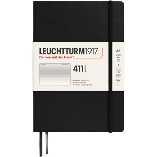 Leuchtturm 1917 Notebook Medium A5 Hardcover 411 Pages Ruled Black
