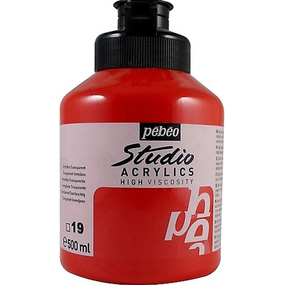 Pebeo Acrylic Studio 500ml Transparent Vermilion 19