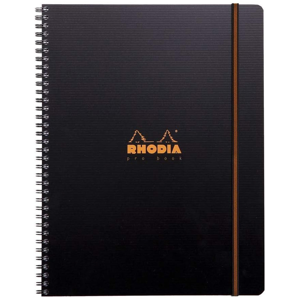 Rhodia Active Spiralli Lastikli 4 Delikli  Çizgili Defter 90gr A4+(225x297mm) 80 Yaprak Siyah Kapak