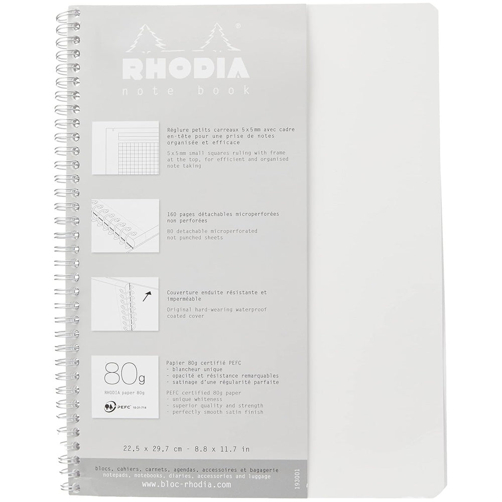 Rhodia Classic Yandan Spiralli Kareli Defter 80gr A4+(225x297mm) 80 Yaprak Beyaz Kapak