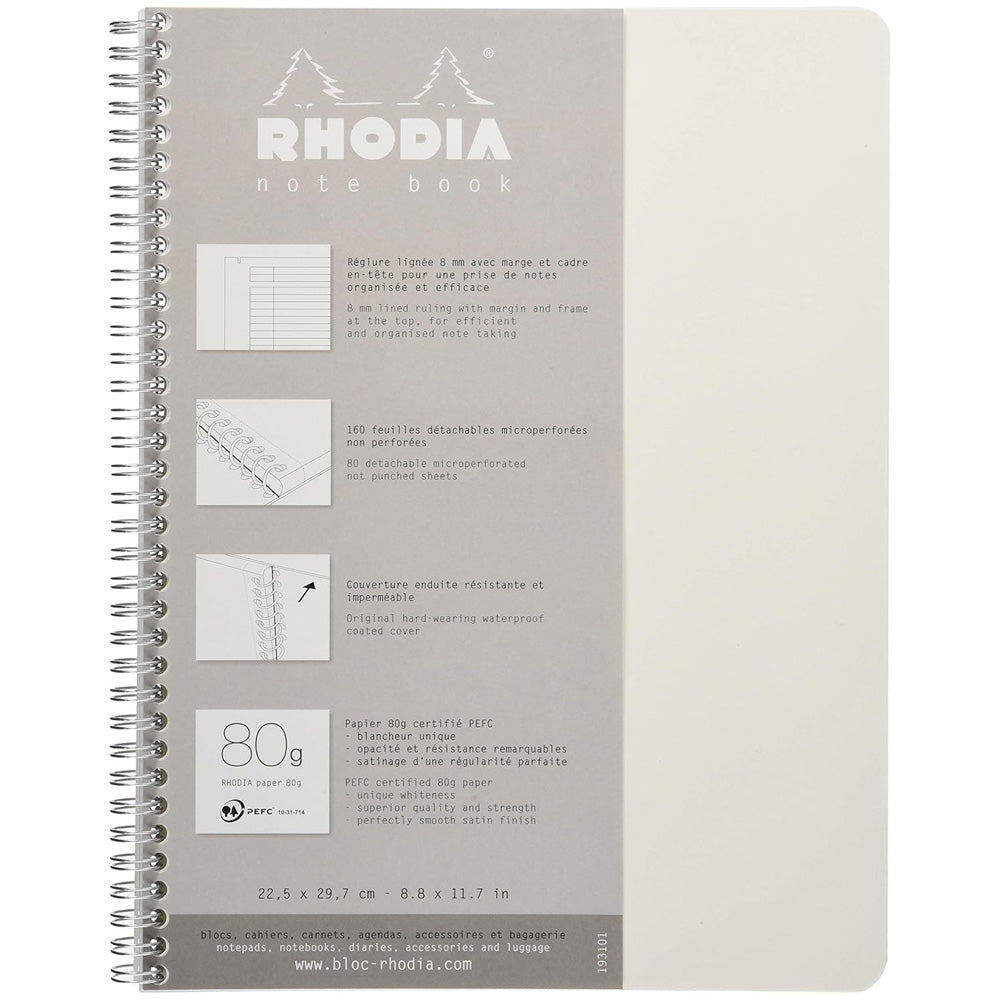 Rhodia Classic Yandan Spiralli Çizgili Defter 80gr A4+(225x297mm) 80 Yaprak Beyaz Kapak