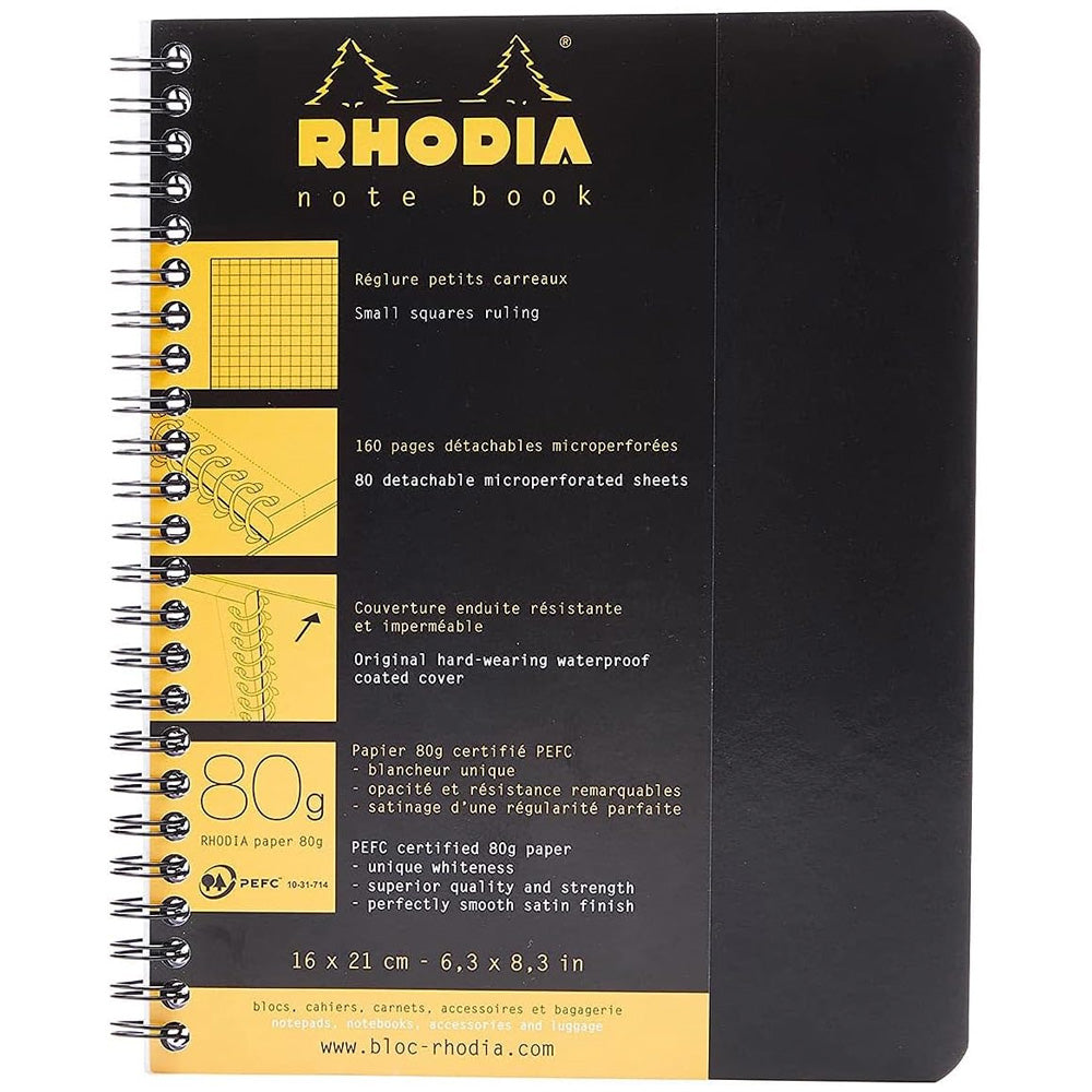Rhodia Classic Yandan Spiralli Kareli Defter 80gr A5+(160x210mm) 80 Yaprak Siyah Kapak