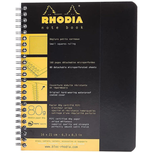 Rhodia Classic Yandan Spiralli Kareli Defter 80gr A5+(160x210mm) 80 Yaprak Siyah Kapak