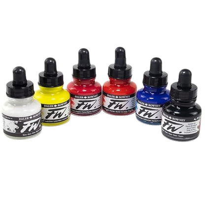 Daler Rowney FW Acrylic Artist Ink 29.5ml Primary Colour Set 6 Renk