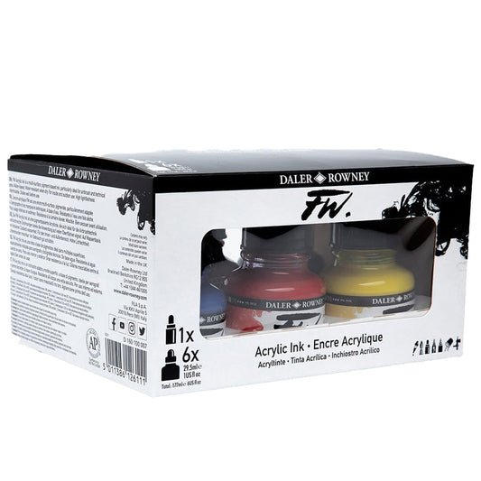 Daler Rowney FW Acrylic Artist Ink 29.5ml Primary Colour Set 6 Renk