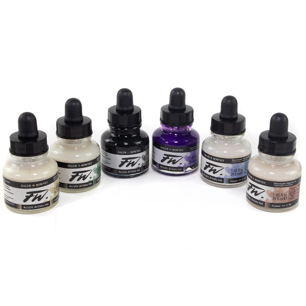 Daler Rowney FW Acrylic Artist Ink 29.5ml Shimmering Colours Set Renk