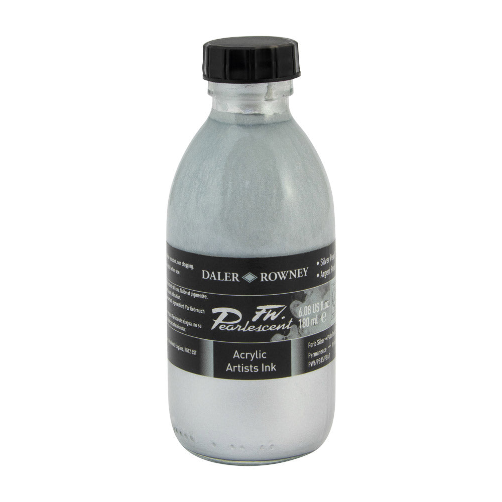 Daler Rowney FW Pearlescent Acrylic Inks 180ml Silver Pearl 119