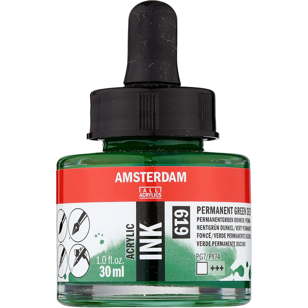 Amsterdam Acrylic Ink 30ml Permanent Green Deep 619