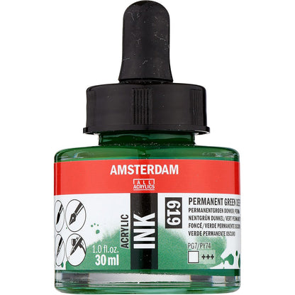 Amsterdam Acrylic Ink 30ml Permanent Green Deep 619