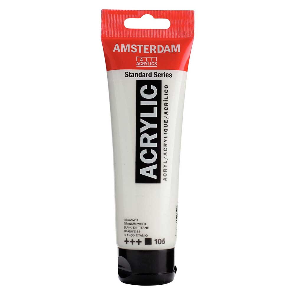 Talens Amsterdam Acrylic 120ml Titanium White 105 ön cephe etiketi
