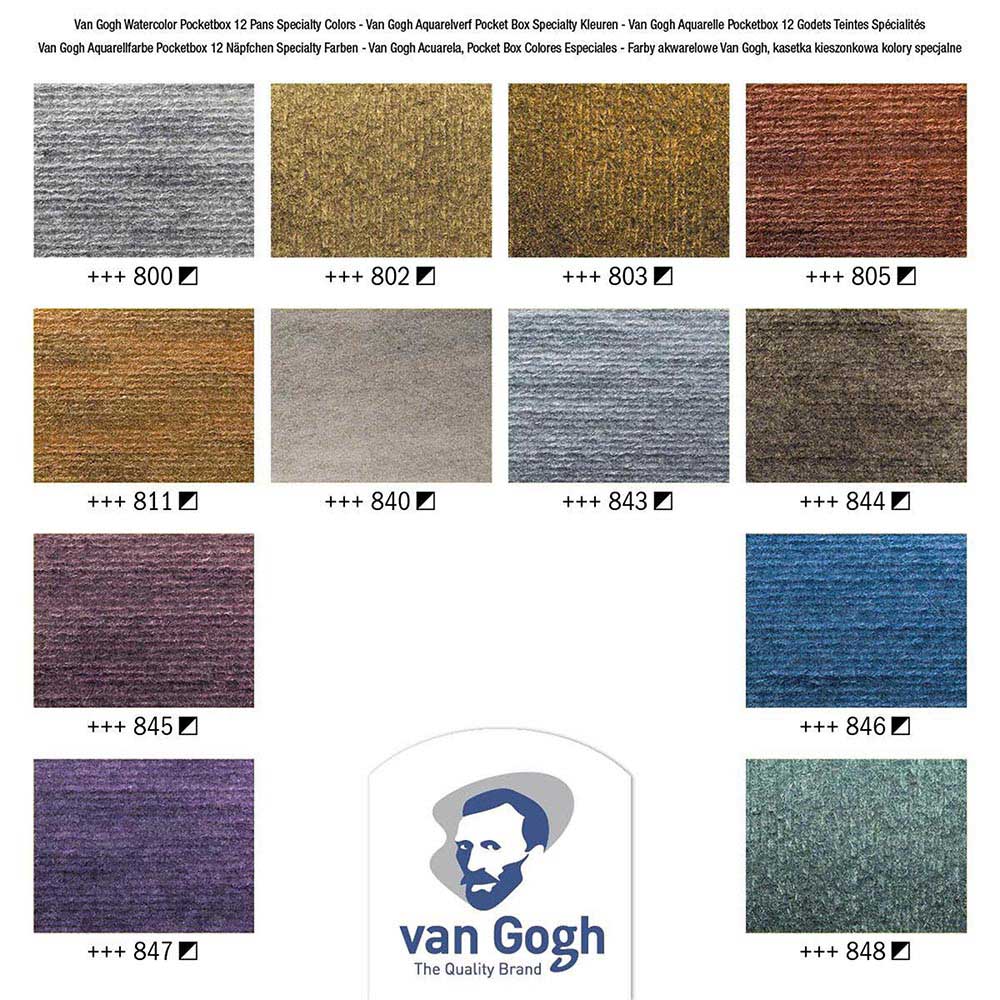Van Gogh Water Colour Speciality Colours 12'li Set Metalik Renkler (Yarım Tablet)